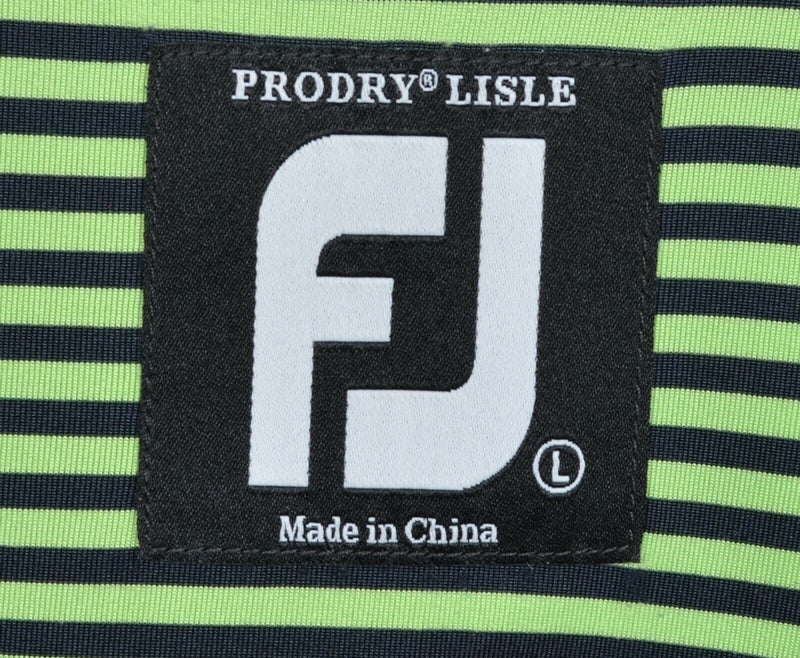 FootJoy Men's Large Green Navy Striped FJ Golf Wicking ProDry Lisle Polo Shirt