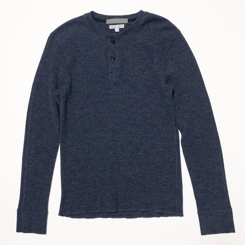 Wallace & Barnes Henley Men's Medium Waffle-Knit Thermal Navy Blue 2-Button