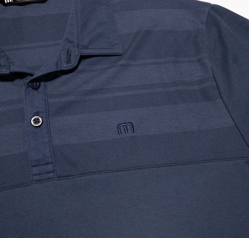 Travis Mathew Golf Polo Large Men's Chest Stripe Navy Blue Logo Wicking Stretch