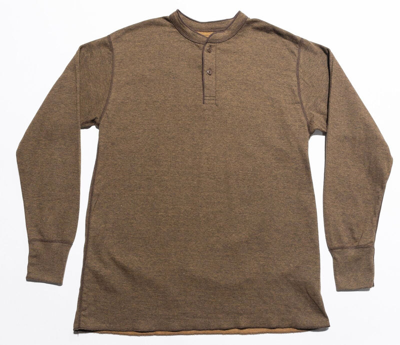 L.L. Bean River Driver's Shirt Men's Large Wool Blend Henley Brown Long Sleeve