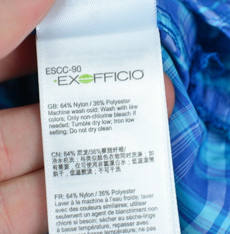 ExOfficio Men's XL Vented Blue Plaid Fishing Hiking Long Sleeve Button Shirt