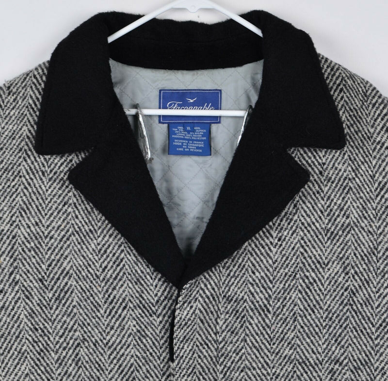 Faconnable Men's Sz XL 100% Wool Black White Tweed Car Coat Overcoat