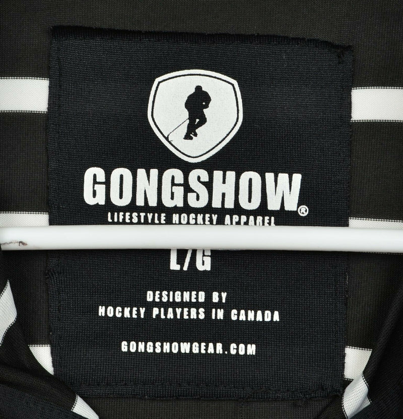 Gongshow Men's Sz Large Black White Striped Lifestyle Hockey Polo Shirt