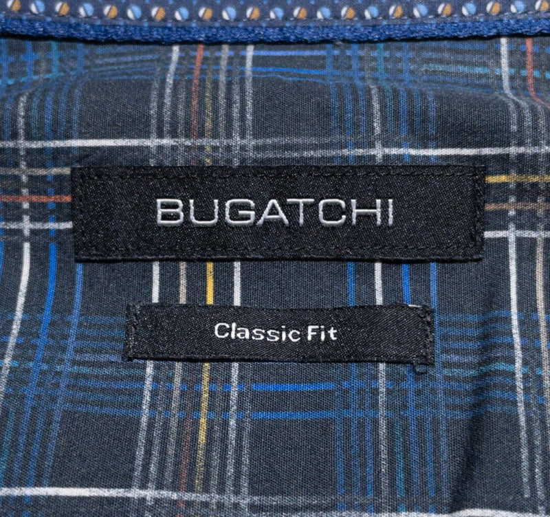 Bugatchi Shirt Men's XL Classic Fit Flip Cuff Plaid Check Blue Party Fun Button