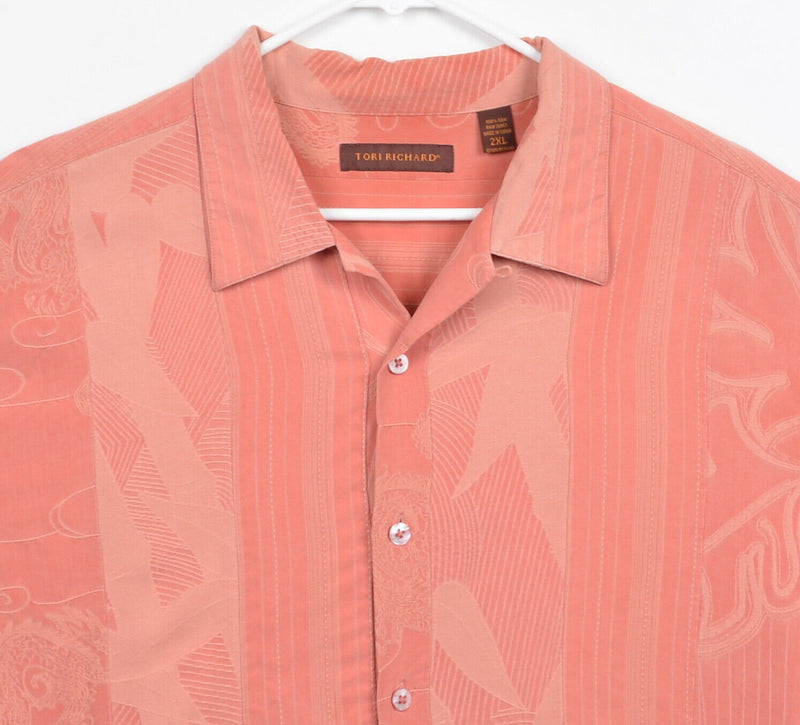 Tori Richard Men's Sz 2XL 100% Silk Orange/Salmon Textured Floral Hawaiian Shirt