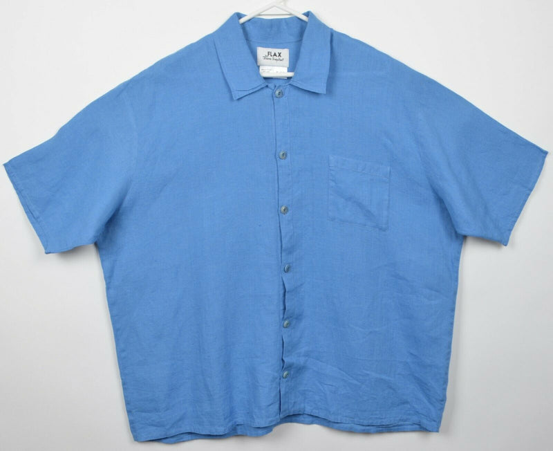 Flax Jeanne Engelhart Men's Large 100% Linen Solid Blue Button-Front Shirt