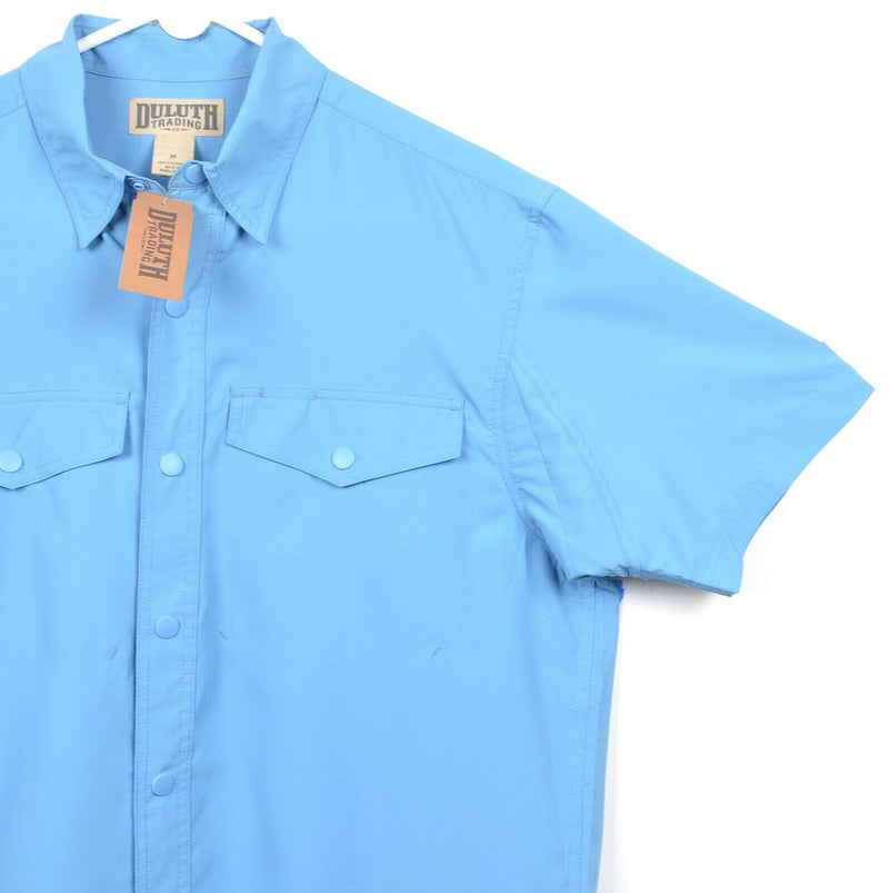 Duluth Trading Co Men's Medium Snap-Front No Worries Blue Hiking Fishing Shirt