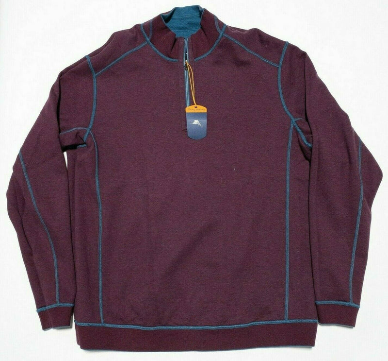 Tommy Bahama Reversible 1/4 Zip Sweatshirt Blue Maroon Men's LT (Large Tall)