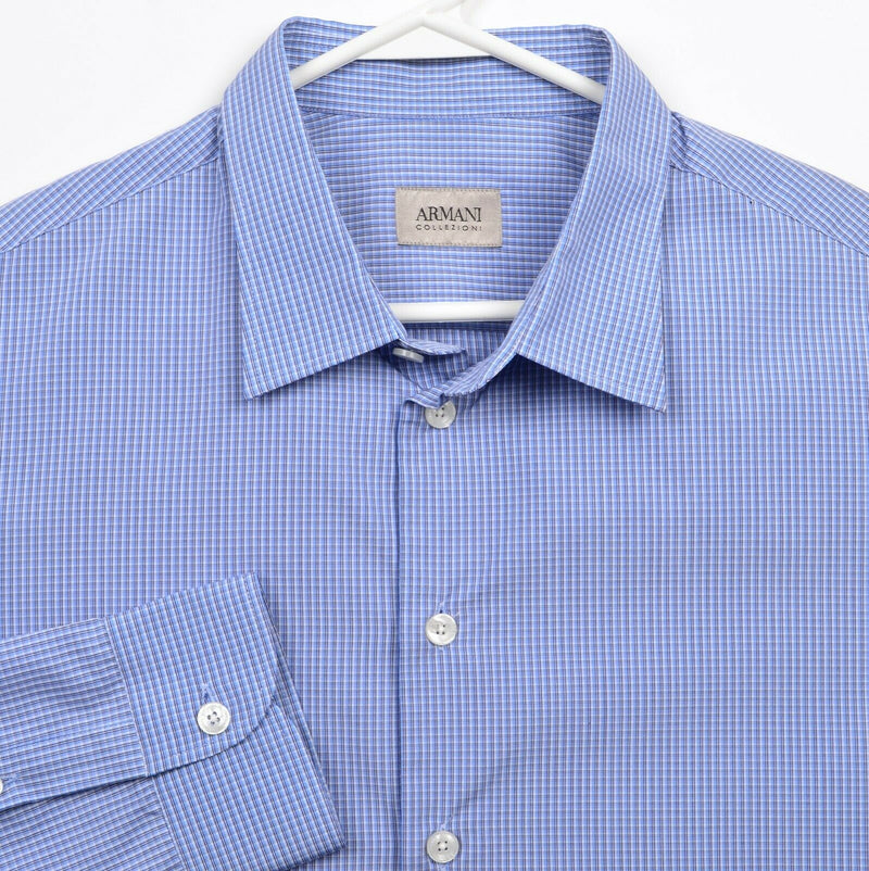Armani Collezioni Men's XL Blue Plaid Long Sleeve Button-Front Designer Shirt