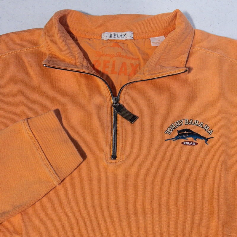 Tommy Bahama Relax 1/4 Zip Sweater Men's Large Pullover Sweatshirt Orange Marlin