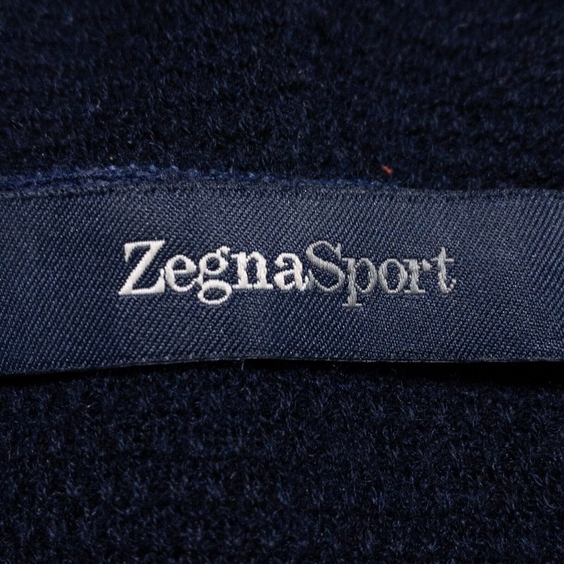 Ermenegildo Zegna Sport Knit Hoodie Men's Large Cotton Cashmere Blend Zip Blue