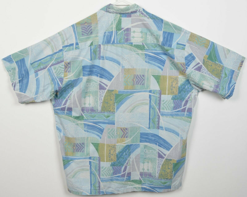 Tori Richard Men Large Blue Purple Geometric Abstract Cotton Lawn Hawaiian Shirt