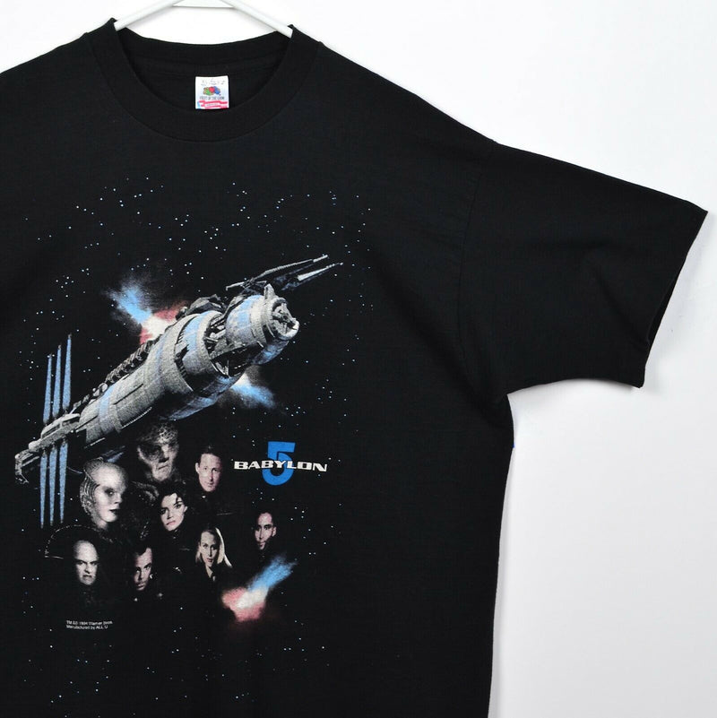 Vintage 90s Babylon 5 Men's XL Space Aliens Sci-Fi Black Graphic T-Shirt