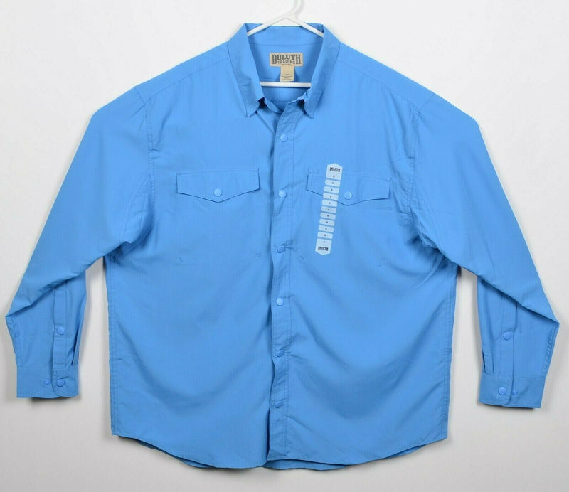 Duluth Trading Co Men's XL Snap-Front Solid Blue Wicking Travel Hiking Shirt