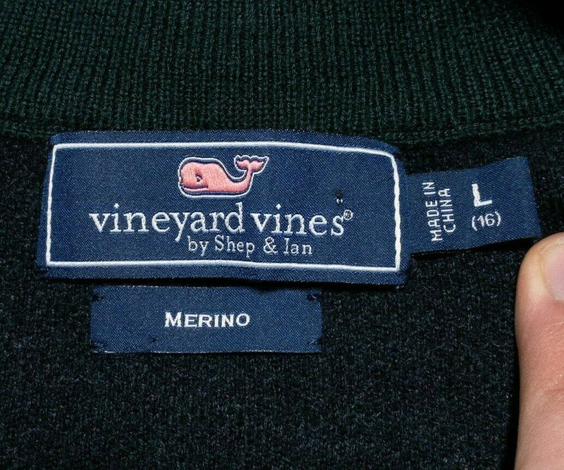 Vineyard Vines Boy's Large (16) Merino Wool Green Tartan Plaid 1/4 Zip Sweater