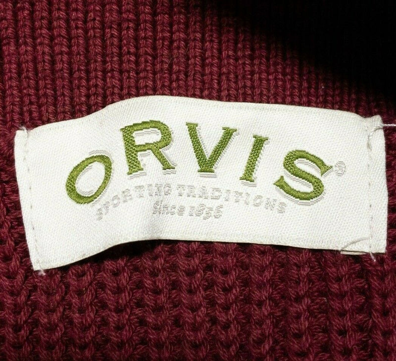 Orvis WWII Mechanic Sweater Shawl Collar Red Military Elbow Patches Men's XL