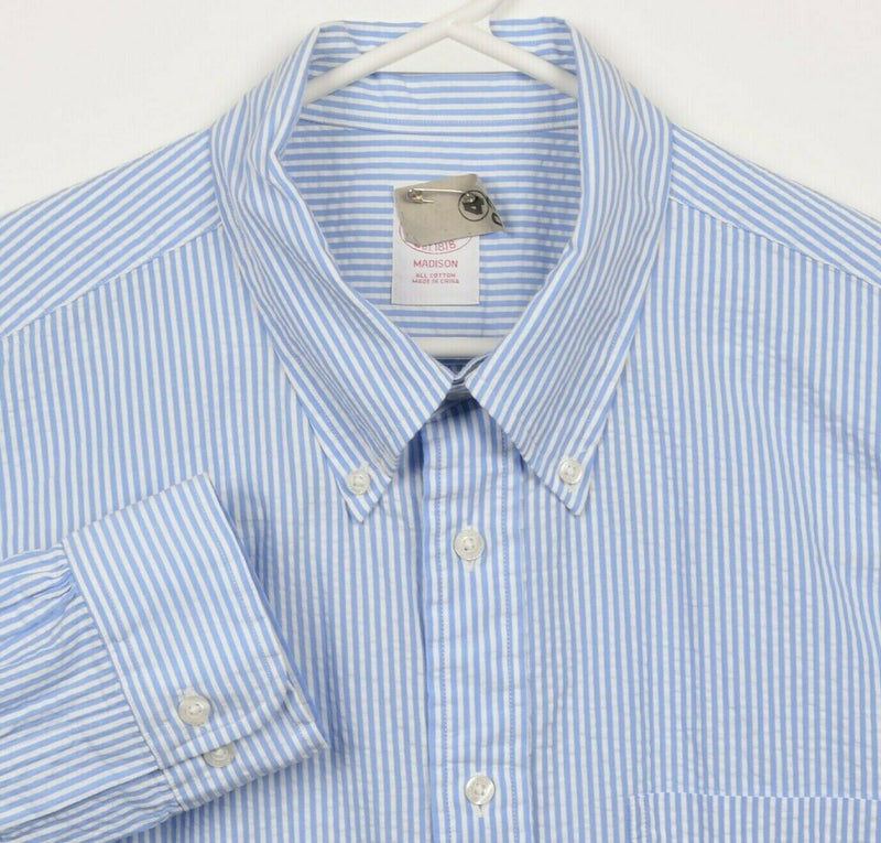 Brooks Brothers Men's XL Seersucker Blue White Button-Down Madison Dress Shirt