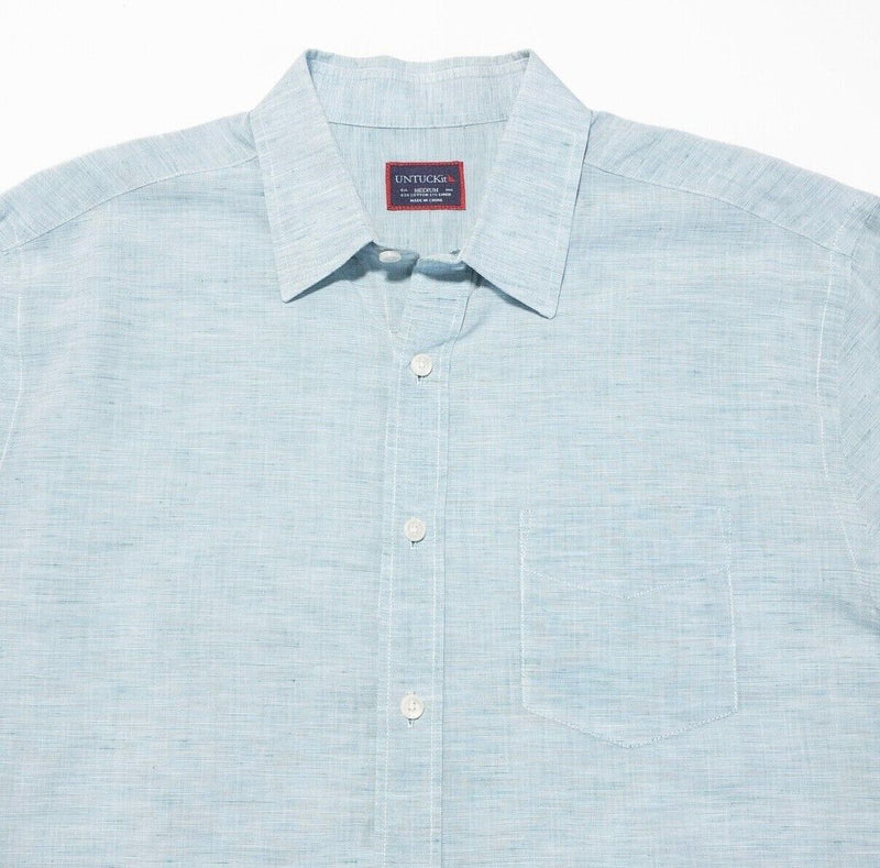 UNTUCKit Linen Shirt Medium Men's Light Green/Blue Long Sleeve Button-Front