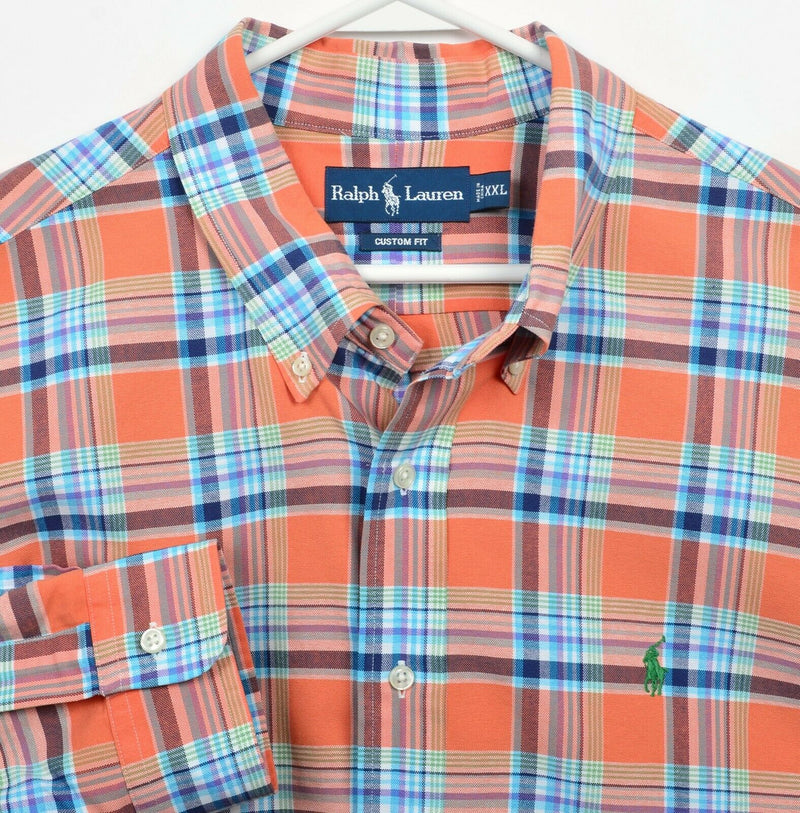 Polo Ralph Lauren Men's 2XL Orange Blue Plaid Pony Button-Down Shirt