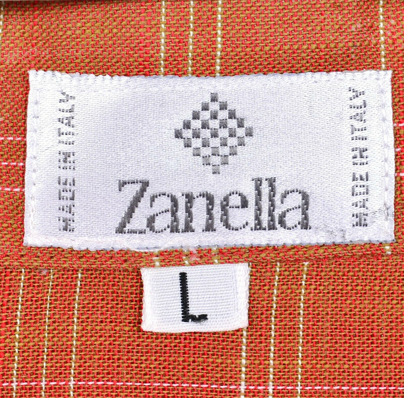 Zanella Men's Large Orange Plaid Made in Italy Long Sleeve Button-Front Shirt
