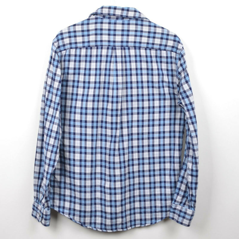 Johnnie-O Men's Sz Medium Blue White Plaid Surfer Long Sleeve Flannel Shirt