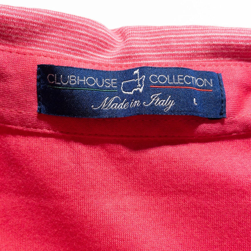 Clubhouse Collection Masters Polo Men's Large Pink Striped Italy Cotton Blend