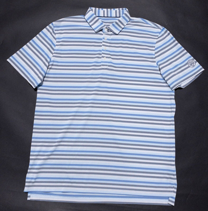 johnnie-O Prep-Formance Polo Men's XL Blue Gray Striped Golf Wicking