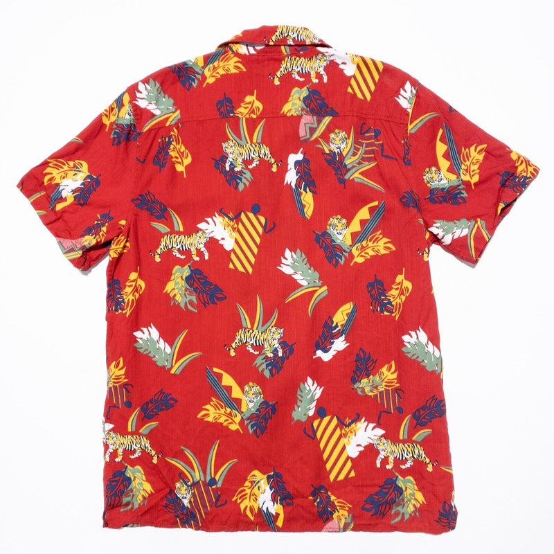 Lucky Brand Tiger Club Shirt Men's Medium Tencel Loop Collar Red Print Cuba