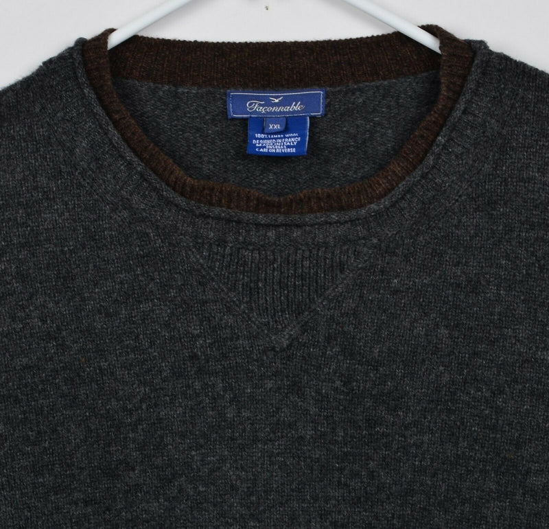 Faconnable Men's Sz 2XL 100% Lambswool Gray Made in Italy Pullover HOLE Sweater