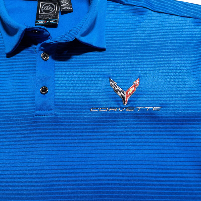 Corvette Polo Shirt Men's Large Blue Striped Stormtech Wicking Stretch H2X Dry