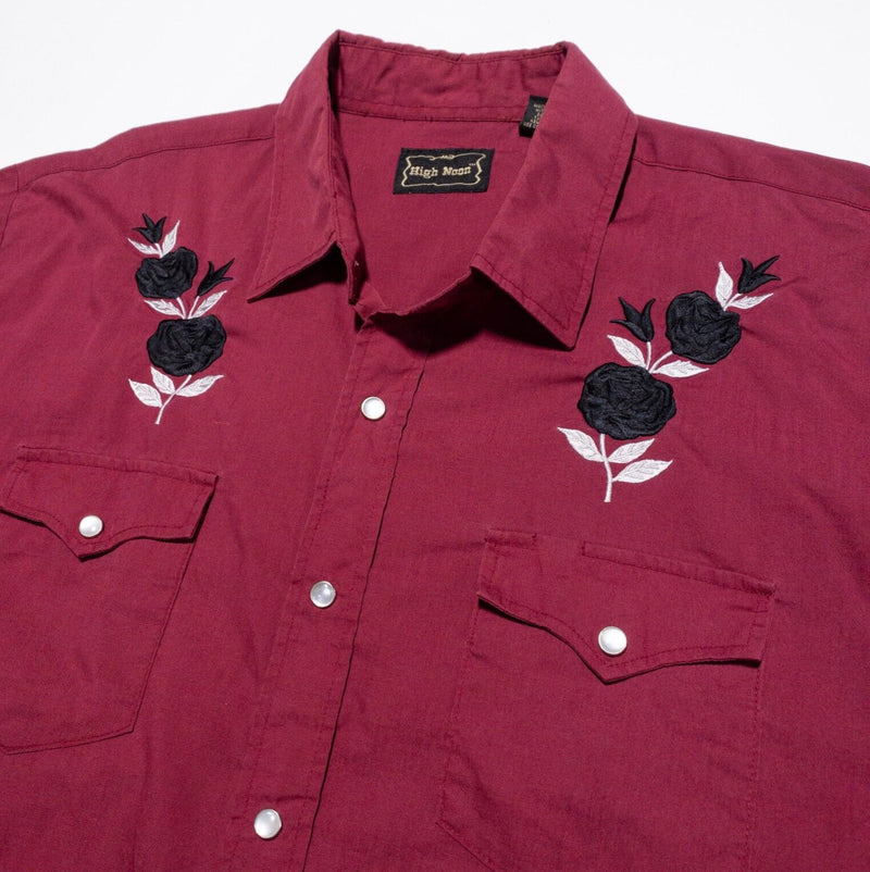 High Noon Pearl Snap Shirt Men's XL Western Embroidered Rose Rockabilly Red