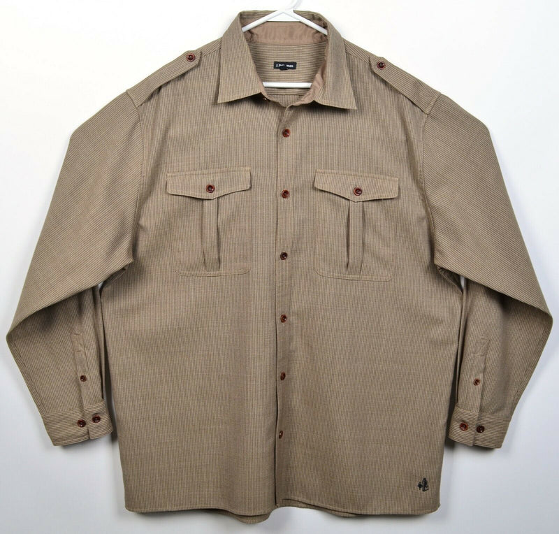 J. Peterman Men's XL Wool Blend Solid Brown Safari Button-Front Flannel Shirt