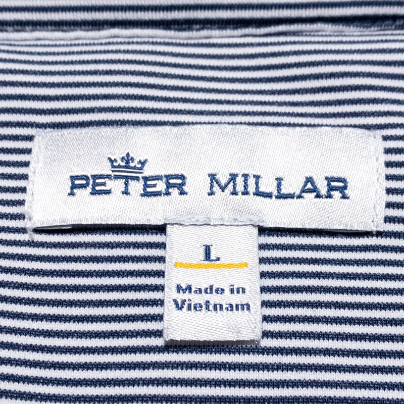 Peter Millar 1/4 Zip Men's Large Perth Pullover Blue Stripe Golf Wicking Stretch