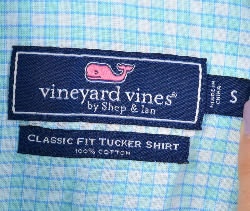 Vineyard Vines Men's Small Classic Fit Blue Plaid Whale Button-Down Tucker Shirt