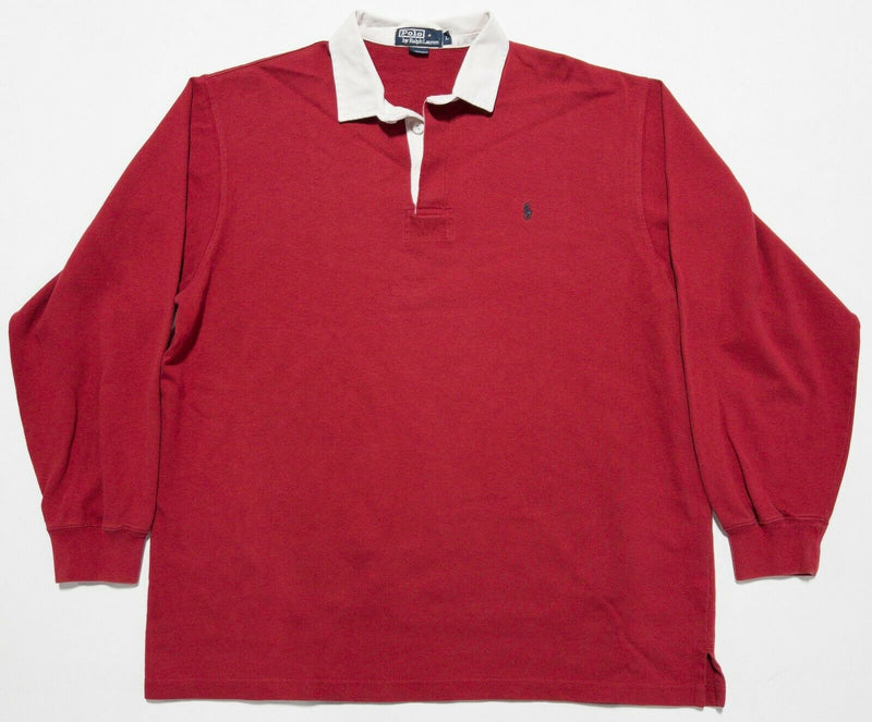 Polo Ralph Lauren Men's Large Rugby Solid Red Long Sleeve Pony Rugby Polo Shirt