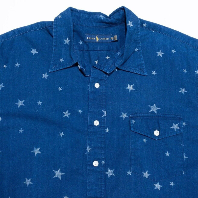 Polo Ralph Lauren XXL Men's Shirt Half Button-Front Blue Stars Print 2XL