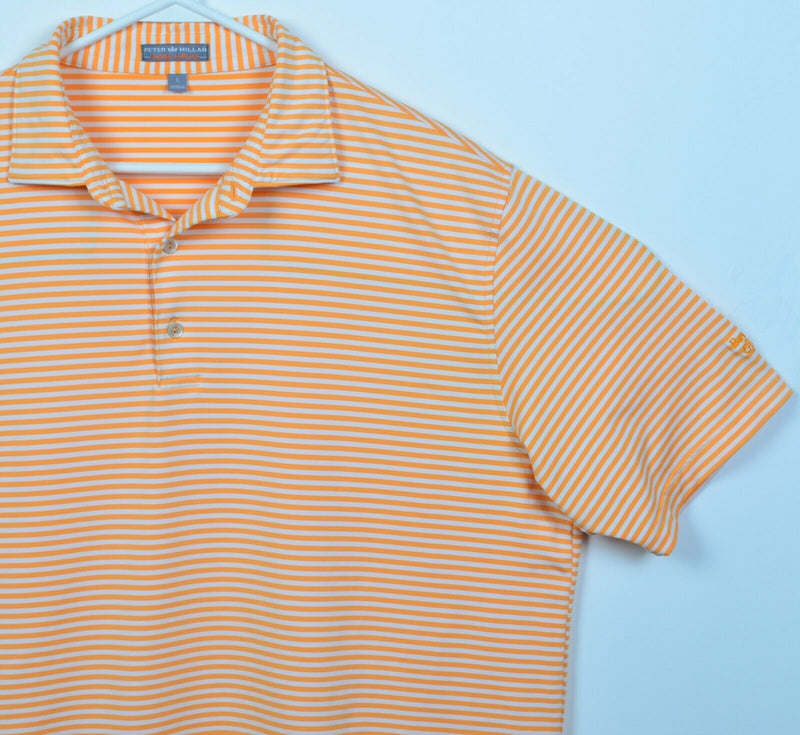 Peter Millar Summer Comfort Men's Large Orange Striped Wicking Golf Polo Shirt