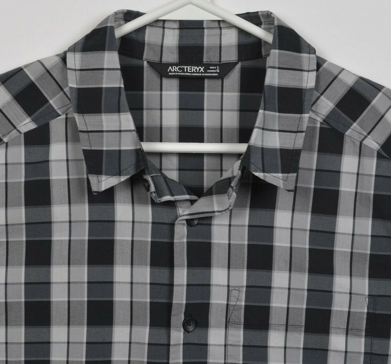 Arc'teryx Men's Large Gray Black Plaid Cotton Blend Hiking Button-Front Shirt