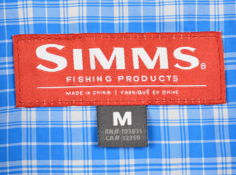 SIMMS Men's Sz Medium Fishing Blue Plaid Nylon Polyester Short Sleeve Shirt