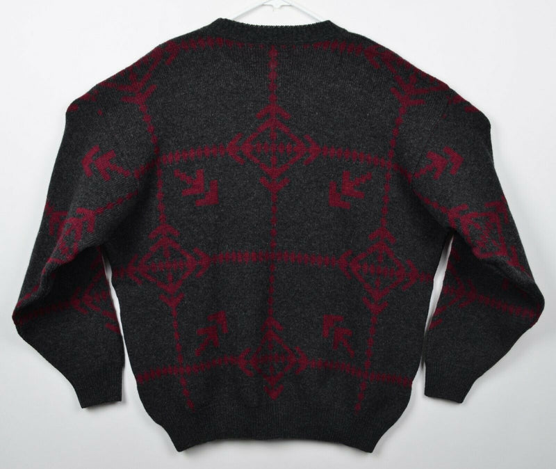 Vtg Hugo Boss Men's Sz 50 Large Wool Alpaca Gray Red Geometric Crewneck Sweater