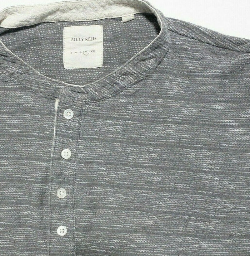 Billy Reid Men's XL Gray Striped Band Collar Modern Long Sleeve Polo Shirt