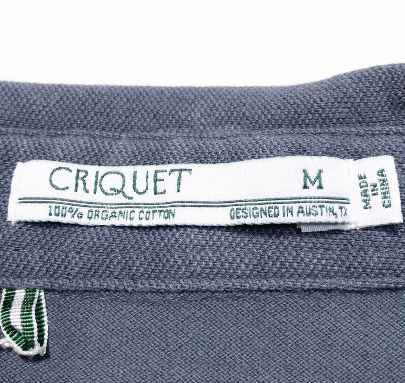 Criquet Long Sleeve Polo Medium Men's Shirt Solid Gray Pocket Casual Logo