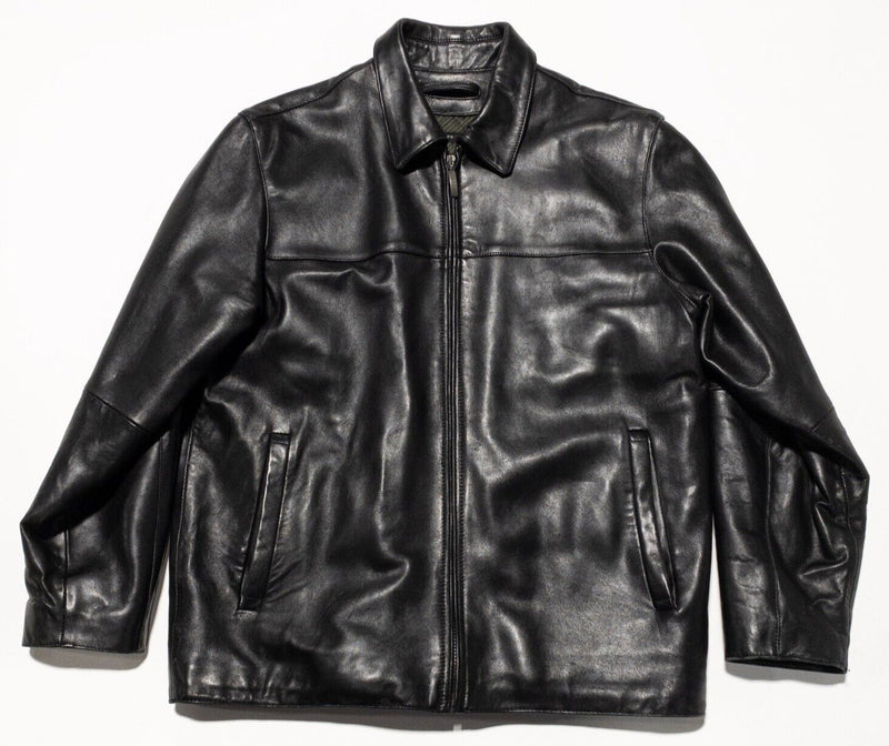 Claiborne Lambskin Leather Jacket Men's Medium Bomber Collared Full Zip Black