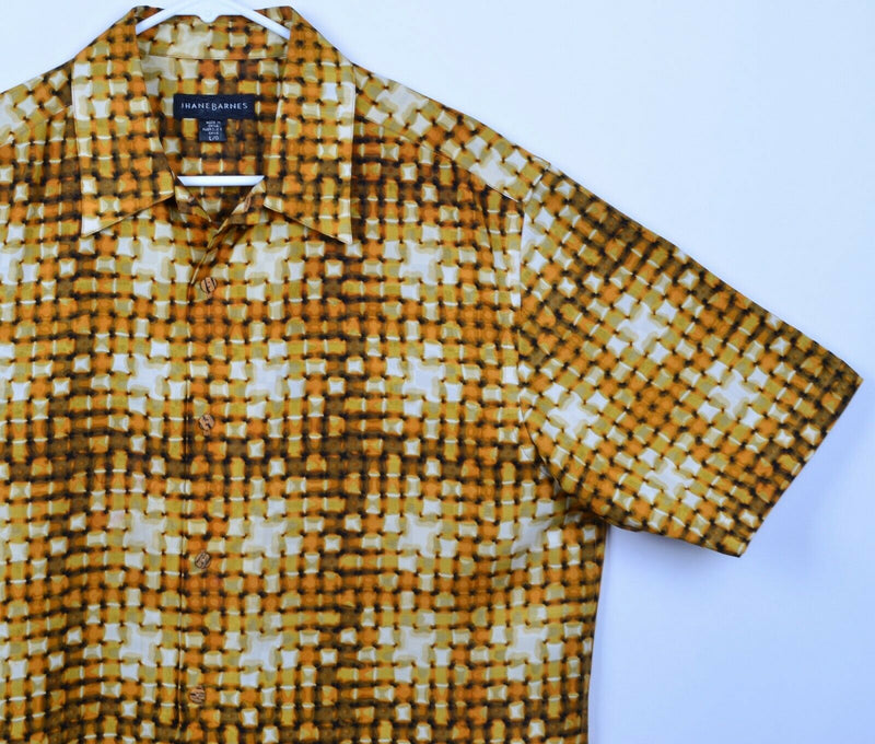 Jhane Barnes Men's Sz Large 100% Silk Geometric Gold Psychedelic Club Shirt