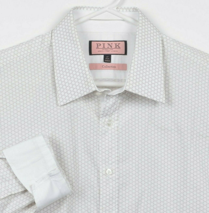 Thomas Pink Men's 17/43cm (XL) Collection Flip Cuff White/Gray Geometric Shirt