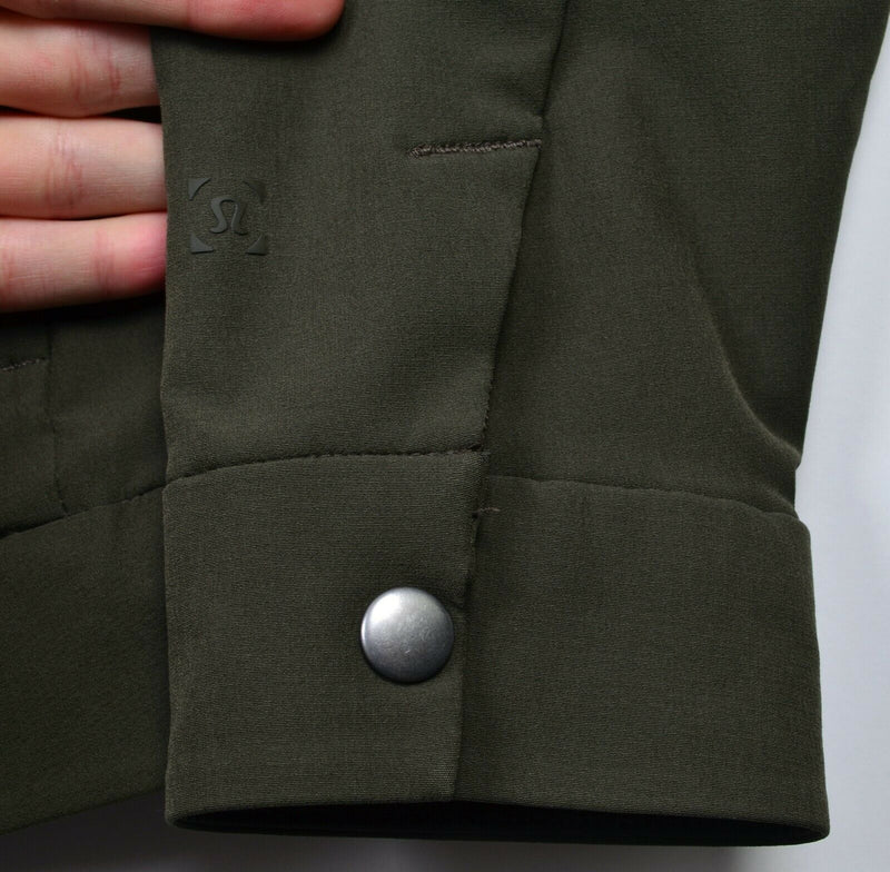 Lululemon Men's Large Snap-Front Zipped Pockets Stretch Solid Olive Green Jacket
