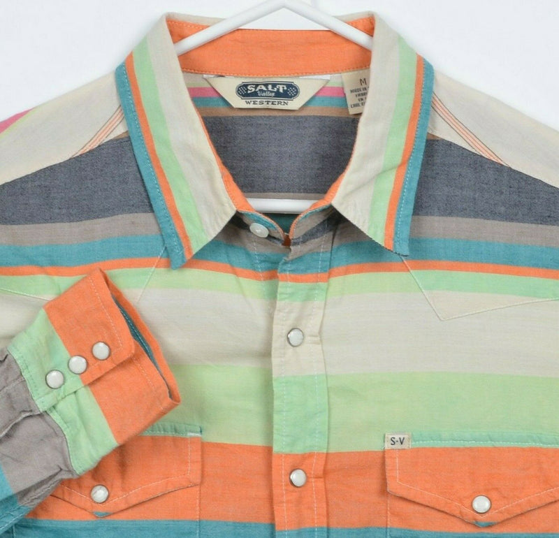 Salt Valley Western Men's Medium Pearl Snap Multi-Color Orange Striped Shirt