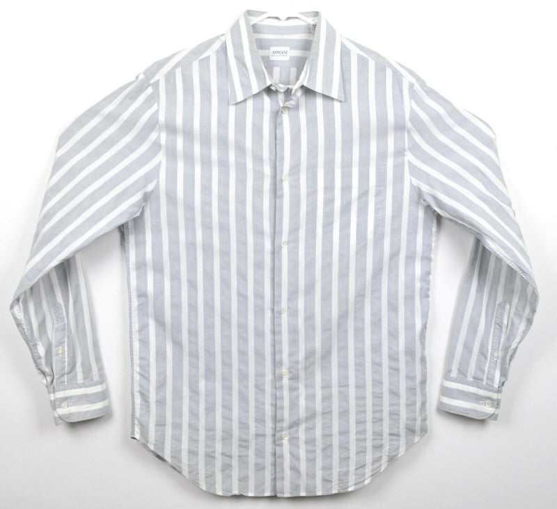 Armani Collezioni Men's Sz Medium Gray White Striped Cotton Viscose Shirt
