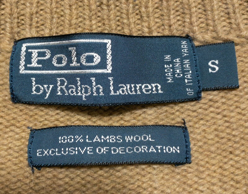 Polo Ralph Lauren Men's Small 100% Lambswool Tan 1/4 Zip Pullover Knit Sweater