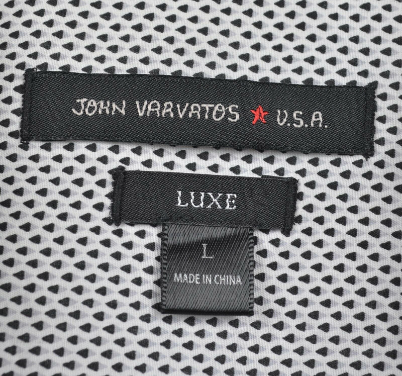 John Varvatos USA Men's Sz Large Luxe White Black Polka Dot Button-Front Shirt